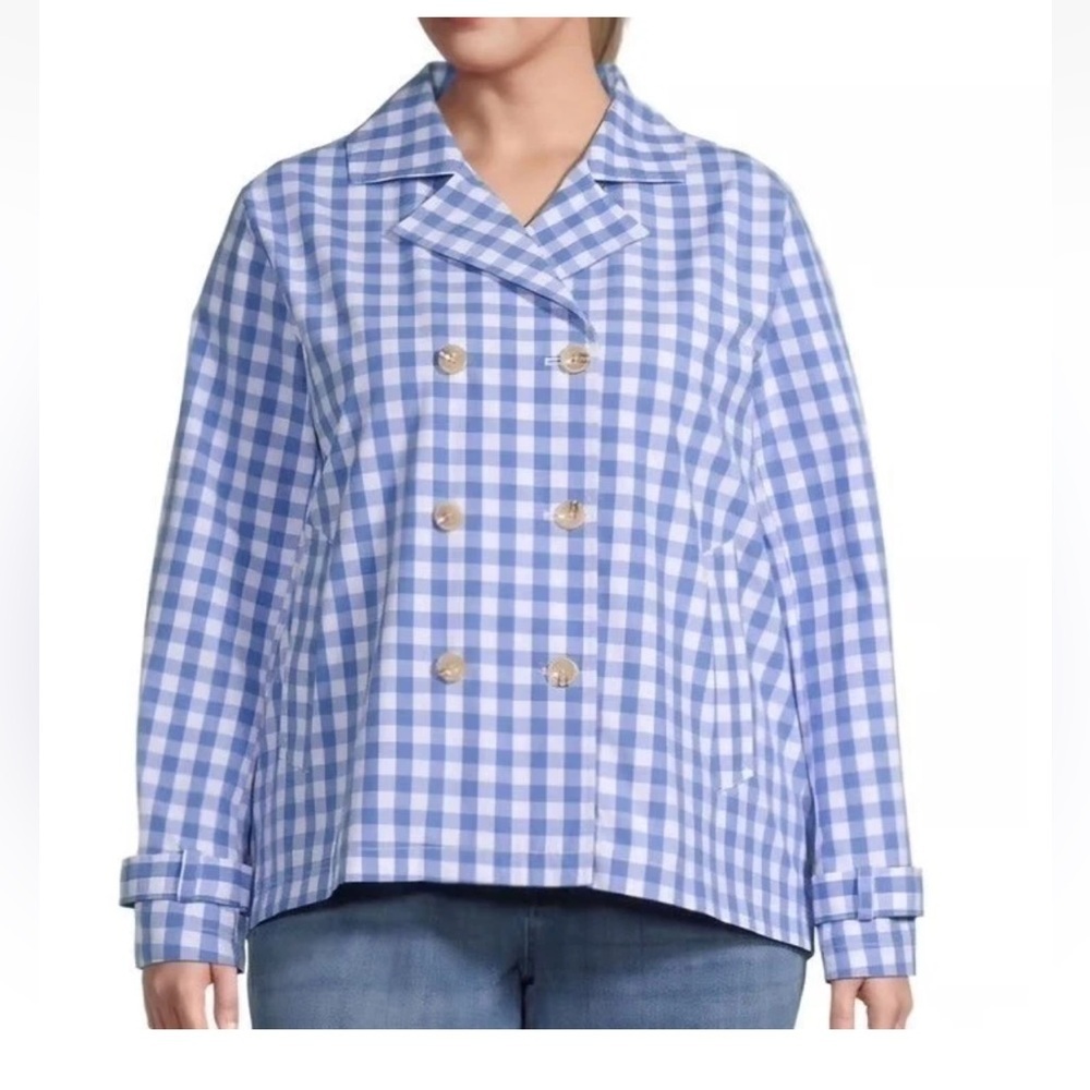 St. John's Bay double breasted Checkered trench jacket Pea Coat gingham checked